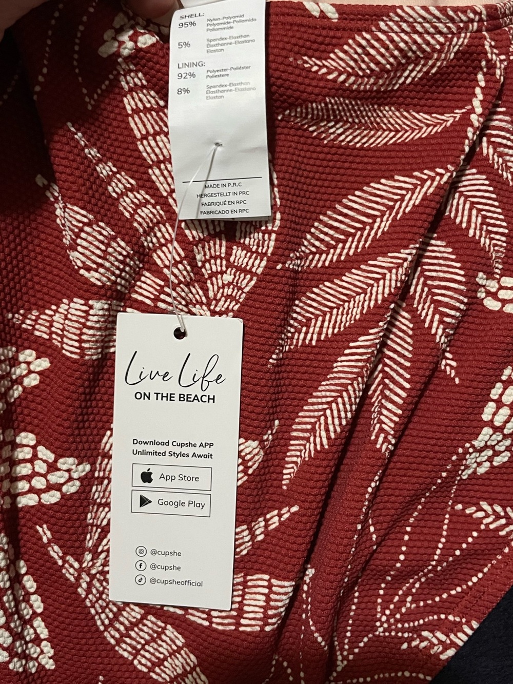 Cupshe Rust Red One-Piece with White Leaf Print - Picture 7 of 9